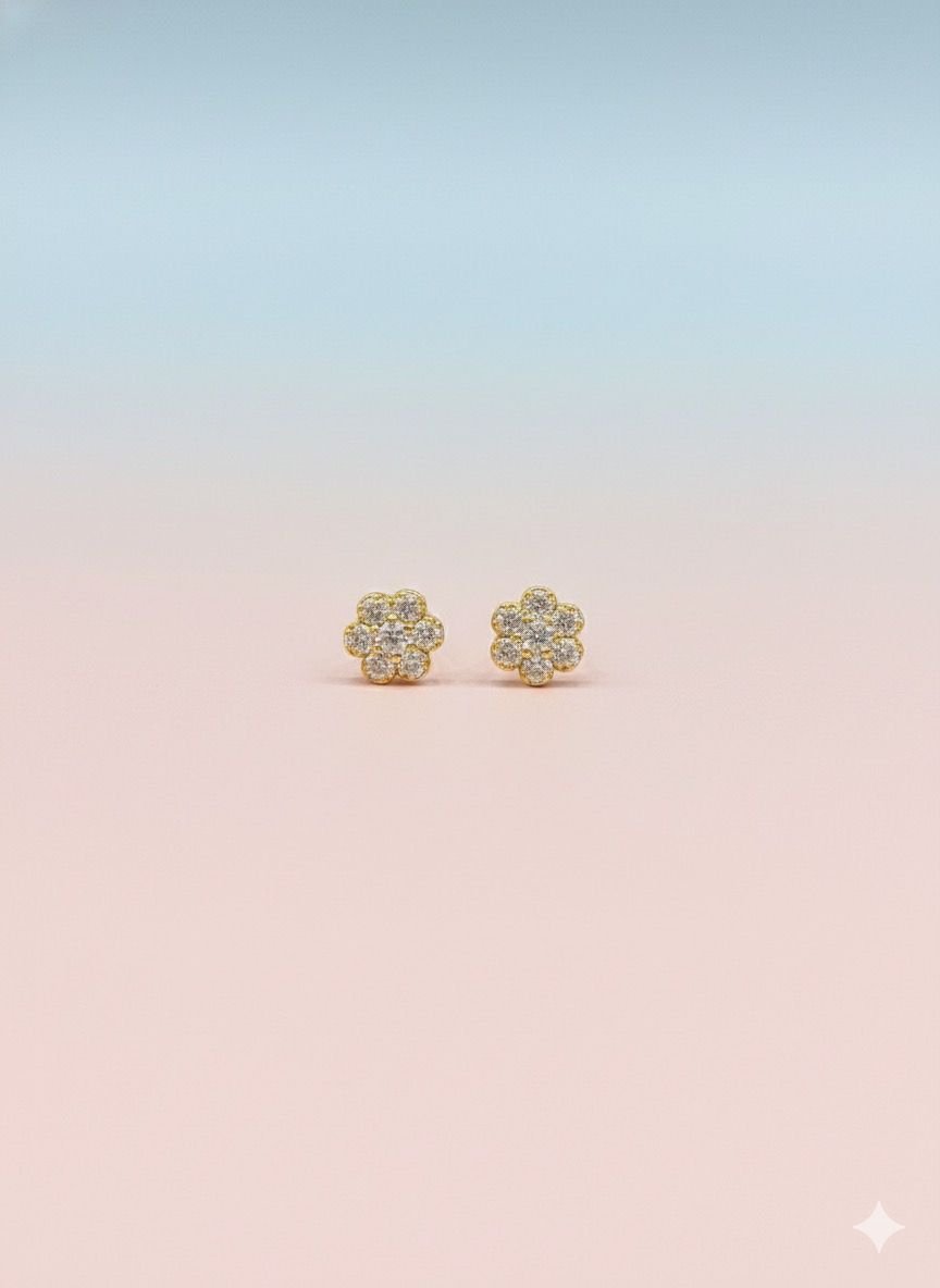 Gold plated 92.5 silver Flower Stud Earrings 
